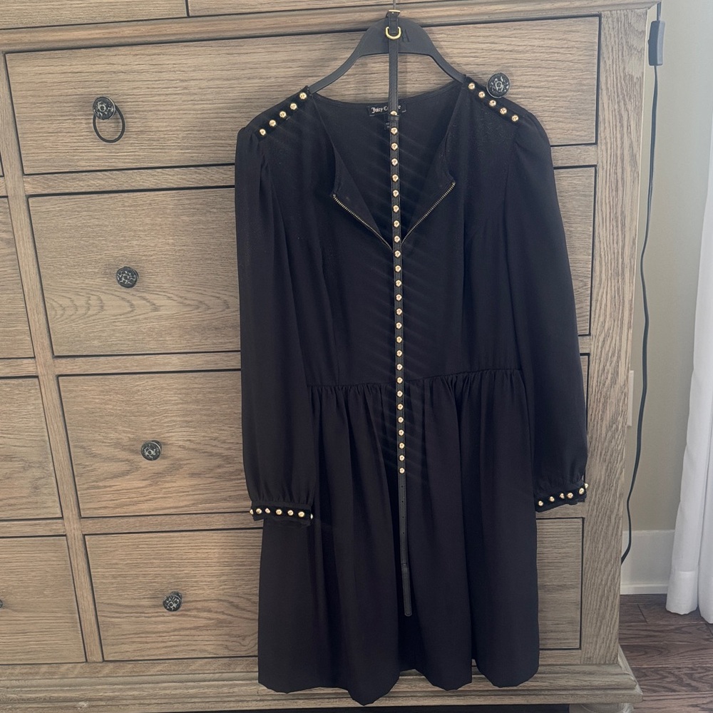 Juicy Couture Black Long-Sleeve Stud-Trim Dress